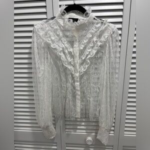 VICI White Lace Sheer Ruffle Blouse - Medium